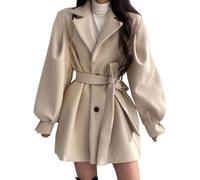 BROLEO Damen Peacoat Mantel – Ballonärmel & Gürtel, übergroß, isoliert – Aprikose M