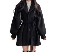 BROLEO Damen Peacoat Mantel,modischer Mantel mit Ballonärmeln und Gürtel,übergroße,isolierte Duffle Oberbekleidung,Mischjacke,Winter Herbst Frühlingsmäntel,Geschenke für Damen,Schwarz,M