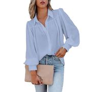 BrOleo Damenmode,Plissiertes Chiffon Satin Blusenhemd,Ballon Langarm Tunika Hemd,Chiffon Glänzendes Hemd,sexy Party Oberteile,lässige Büro Business Bluse für Mädchen und Damen,Blau,XL
