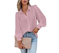 BrOleo Damenmode,Plissiertes Chiffon Satin Blusenhemd,Ballon Langarm Tunika Hemd,Chiffon Glänzendes Hemd,sexy Party Oberteile,lässige Büro Business Bluse für Mädchen und Damen,Pink,L