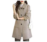 BrOleo Einreihiger Mantel für Damen,modischer Trenchcoat mit Revers in der Mitte des Oberschenkels,Elegante,isolierte Dufflecoat Oberbekleidung,Mischungsjacke,Winter,Herbst,Frühlingsmäntel,Geschenke