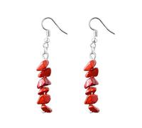 BrOleo Frauen Ohrringe,Boho Ohrringe Mit Naturstein Anhänger Chakra Reiki Energie Lange Fransenperlen Steintropfen Ohrhänger Für Damen Und Mädchen Edelsteinschmuck Rote Koralle