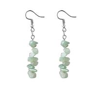 BROLEO Frauen Ohrringe,Boho Ohrringe Mit Naturstein Anhänger Chakra Reiki Energie Lange Fransenperlen Steintropfen Ohrhänger Für Damen Und Mädchen Edelsteinschmuck Grüner Aventurin