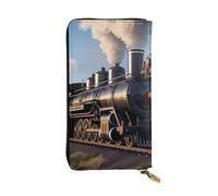 BROLEO Geldbörse aus Leder - stilvolle und langlebige Geldbörse für Damen mit mehreren Fächern und Reißverschluss-Design Dampflokomotive Zug Bild, Schwarz, Einheitsgröße, Schwarz , Einheitsgröße