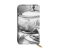 BROLEO Geldbörse aus Leder - Stilvolle und langlebige Geldbörse für Frauen mit mehreren Fächern und Reißverschluss-Design Sweet Afternoon Tea Bild, Schwarz, Einheitsgröße, Schwarz , Einheitsgröße