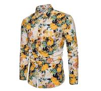 Herren Hemd Mit Blumendruck Lässig Langärmelig Button Down Hemden Stilvolles Hemd Mit Grafischem Druck Business Hemden Schmale Passform Hochzeitshemden Schicke Strandhemden S 3XL Orange L
