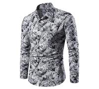 BrOleo Herren Hemd Mit Blumendruck Vintage Langarmhemden Lässige Button Down Hemden Stilvolle Ausgefallene Hemden Business Hemden Party Hawaii Hemden Hemden Urlaubs Strand Hemden Weiß S