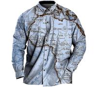BrOleo Herren Hemd Mit Kartendruck Langärmelig Lässig Button Down Hemden Stilvoll Ausgefallenes 3D Druck Hemd Business Hemden Party Hawaii Hemden Hemden Urlaubs Strand Hemden Blau 3XL