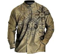 Herren Hemd Mit Kartendruck Langärmelig Lässig Button Down Hemden Stilvoll Ausgefallenes 3D Druck Hemd Business Hemden Party Hawaii Hemden Hemden Urlaubs Strand Hemden Kaffee L