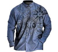 BrOleo Herren Hemd Mit Kartendruck Langärmelig Lässig Button Down Hemden Stilvoll Ausgefallenes 3D Druck Hemd Business Hemden Party Hawaii Hemden Hemden Urlaubs Strand Hemden Marineblau 3XL