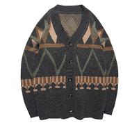 BrOleo Herren Strickjacke im klassischen Stil mit V Ausschnitt und Knöpfen,langärmelig,gemusterte Strickjacke,warm,vorne offen,Dicker Pullover,Herbst und Wintermantel,Oberbekleidung,S 2XL,XL