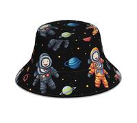 BROLEO Reflektierender Fischerhut mit Weltraum-Astronautenaufdruck, stilvolles und funktionales doppelseitiges Design für Sonnenschutz, Schwarz, Einheitsgröße, Schwarz, Einheitsgröße