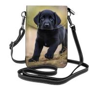 BROLEO Schwarze Labrador-Welpen-Druck, kleine Leder-Umhängetasche, für Damen, Flip-Handytasche, wasserdicht und langlebig