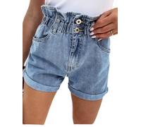 BROLEO Shorts Damen,Damen-Jeans-Shorts Aufgerollter Saum Gerades Bein Kurze Jeans Hohe Taille Hotpants Sommer Dehnbare Jeans-Shorts Vintage Lässig Gewaschene Jeans-Shorts Mit Taschen M