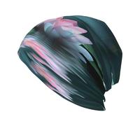 BROLEO Two Pink Lotus Blossoms Prints Erwachsene Strickmütze Casual Bean Cap Elastische Krempe Hut Unisex