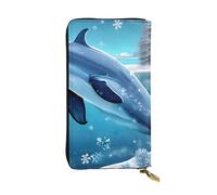 BROLEO Winter The Dolphin Prints Leder Lange Clutch Geldbörse für modische Mädchen und Frauen - langlebig, stilvoll und funktional, Schwarz , Einheitsgröße