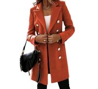 BrOleo Zweireihiger Mantel für Damen,modisch,exquisiter Slim Fit Trenchcoat,elegant,isoliert,Dufflecoat,Oberbekleidung,Mischung,Winter,Herbst,Frühling,Mäntel,Geschenke für Damen,Orange,3XL