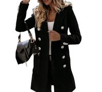 BrOleo Zweireihiger Mantel für Damen,modisch,exquisiter Slim Fit Trenchcoat,elegant,isoliert,Dufflecoat,Oberbekleidung,Mischung,Jacke,Winter,Herbst,Frühling,Mäntel,Geschenke für Damen,Schwarz,S