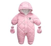 BRONG Baby Schneeanzug Overall mit Füßen Winter Fleece Strampler Kapuzenpullover Mantel Warm mit Handschuhen Reißverschluss Jumpsuit Outfits