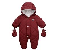 BRONG Baby Schneeanzug Overall mit Füßen Winter Fleece Strampler Kapuzenpullover Mantel Warm mit Handschuhen Reißverschluss Jumpsuit Outfits
