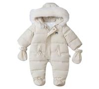 BRONG Baby Winter Schneeanzug Kleinkind Vlies Strampler mit Kapuze Jumpsuit Säugling Overall Jungen Mädchen Warm Reißverschluss Oberbekleidung mit Handschuhen