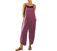 BRONG Damen-Overall, lässig, lockere Latzhose, weiche Baumwolle, Leinen, Overall, Baggy-Spielanzug, verstellbare Träger mit Taschen, violett, 3XL