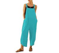 BRONG Damen-Overall, lässig, lockere Latzhose, weiche Baumwolle, Leinen, Overall, Baggy-Spielanzug, verstellbare Träger mit Taschen, seeblau, L