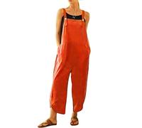 BRONG Damen-Overall, lässig, lockere Latzhose, weiche Baumwolle, Leinen, Overall, Baggy-Spielanzug, verstellbare Träger mit Taschen, Orange, XL