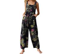 Brong Damen-Overall locker geschnitten aus weichem Baumwolle-Leinen-Mix, Damen-Jumpsuit mit verstellbaren Trägern und Taschen, S