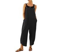 Brong Damen-Overall locker geschnitten aus weichem Baumwolle-Leinen-Mix, Damen-Jumpsuit mit verstellbaren Trägern und Taschen, Schwarz , S