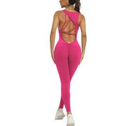 BRONG Jumpsuit Damen Eng Einteiler Yoga Workout Nahtlos Sport Overall Damenfrauenoutfit Sexy Ärmellos StrampelanzüGe Rückenfrei Fitness Strampler Rosa S