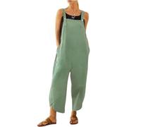 BRONG Lässige Latzhose für Damen, weiche Baumwolle und Leinen, verstellbare Träger mit Taschen, hellgrün, 50