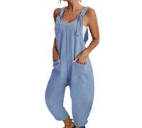 BRONG Latzhose Damen Sommer Weites Bein Jumpsuit mit Tasche Lässig Lose Overall für Frauen Strampelanzüge Ärmellos Latzhose Strampler Blau S
