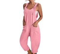BRONG Latzhose Damen Sommer Weites Bein Jumpsuit mit Tasche Lässig Lose Overall für Frauen Strampler Ärmellos Riemchen Latzhose Verstellbar Strampelanzüge Rosa S