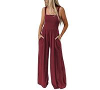 BRONG Latzhosen für Damen Sommer Riemchen Overall Frauen mit Tasche Lose Fit Lässig Latzhose Jumpsuit Lang Hose Strampler Rot S