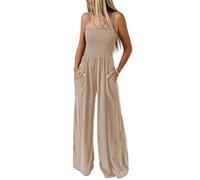 BRONG Latzhosen für Damen Sommer Riemchen Overall Frauen mit Tasche Lose Fit Lässig Latzhose Jumpsuit Lang Hose Strampler Khaki S