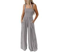 BRONG Latzhosen für Damen Sommer Riemchen Overall Frauen mit Tasche Lose Fit Lässig Latzhose Jumpsuit Lang Hose Strampler Grau L