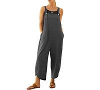 BRONG Women's Casual Loose Soft Cotton Linen Jumpsuit Women Baggy Playsuit Adjustable Straps with Pockets, gray, xl