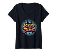 Bronx Boogie Down Retro Urban Music Lover Geschenk T-Shirt mit V-Ausschnitt, Damen, Schwarz, XL