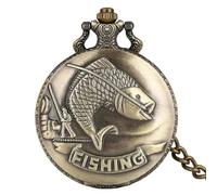 (Bronze) Luxus Angeln Design Quarz Taschenuhr Fob Gold Fisch Anhänger Uhr Full Hunter 30cm Rau