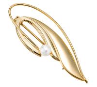 Brosche 585 Gold Gelbgold mattiert 1 Süßwasser Perle Perlenbrosche