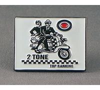 Brosche, Anstecker, Motiv: Scooter-Fahrer, aus Metall, Emaille, zweifarbig