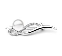 Brosche aus 925 Silber Enid mit weißer Perle und Brilliance Zirconia