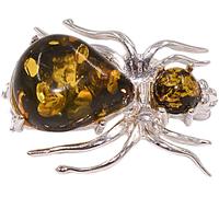 Brosche FIRETTI "Schmuck Geschenk Silber 925 Ansteckschmuck Spinne", bunt (silberfarben, grün, grün), Broschen, Damen, Silber 925 (Sterlingsilber), Brosche, Made in Germany - mit Bernstein (92034668-0
