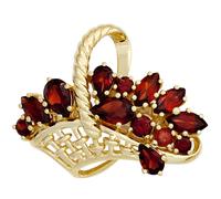 Brosche Korb 333 Gold Gelbgold 13 Granate rot Granatbrosche Goldbrosche