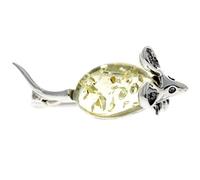 Brosche Maus Sterling-Silber 925 Zitronen-Bernstein 4107L