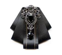 Brosche mit Seidenband, Schleife, Kristall, Strass, Fliege, für Herren und Damen, Hochzeit, Hemd, Kragen, Vintage, vorgebundene Krawatte, Clip, elegante Hochzeitskrawatte, Schwarz , One size