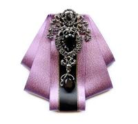 Brosche mit Seidenband, Schleife, Kristall, Strass, Fliege, für Herren und Damen, Hochzeit, Hemd, Kragen, Vintage, vorgebundene Krawatte, Clip, elegante Hochzeitskrawatte, hellviolett, One size