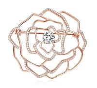 Brosche Rose Gold Farbe Blume Broschen Vintage Anzug Pins Kristall Zirkonia Broschen Frauen Luxus Schmuck Zubehör (Color : Rose Gold)