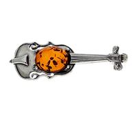Brosche Violine Sterling-Silber 925 Cognac Baltischer Bernstein 4106